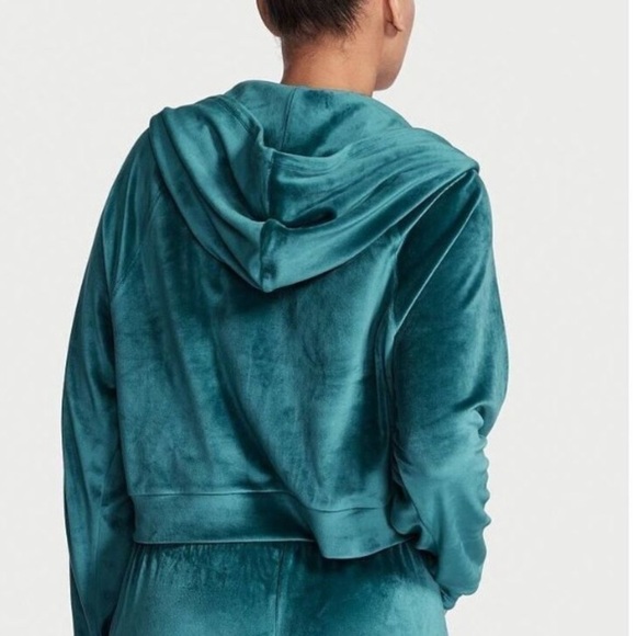 Victoria's Secret Velour Cropped Tracksuit Zip Hoodie Rhinestone Jacket Y2K Fall - Picture 9 of 17